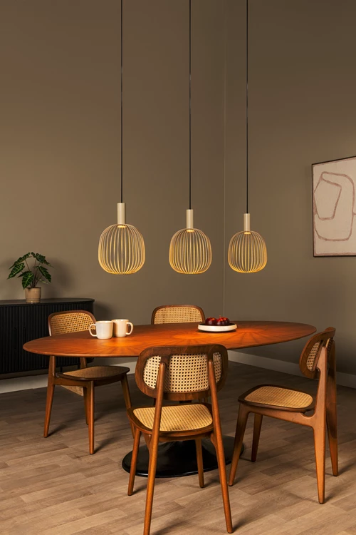 Lucide ESTEREL - Lámpara colgante - 3xGU10 (MR11) - Taupe | Essential - ambiente 1